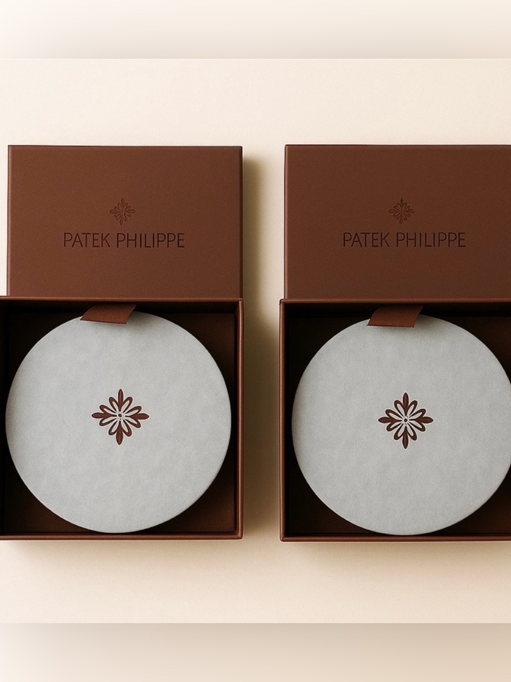 Patek Philippe Brown Leather Watch Travel Case with Gray Suede Interior